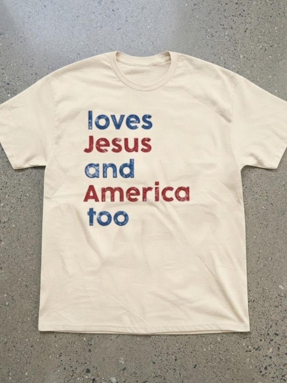 Loves Jesus and America Too Cotton Graphic Gildan T-Shirt
